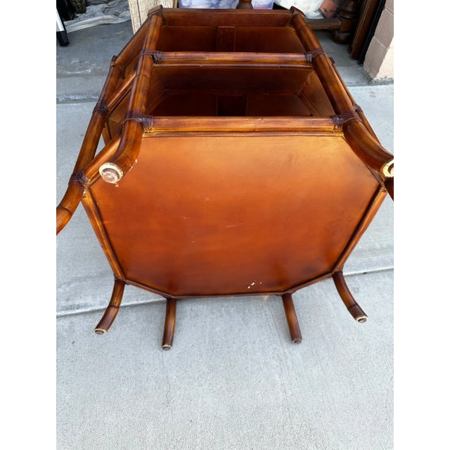 Wood 3 Tier Woven Rattan/Faux Bamboo Side Table For Sale - Image 7 of 10
