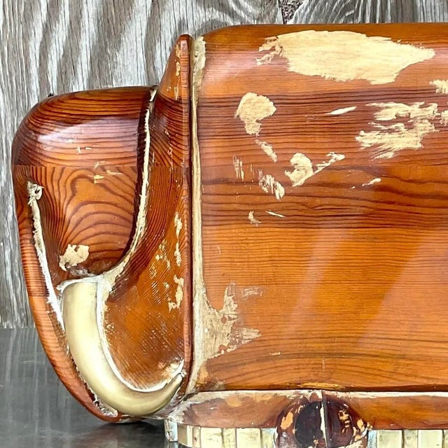 Chocolate Vintage Boho Carved Wood and Brass Elephant For Sale - Image 8 of 12