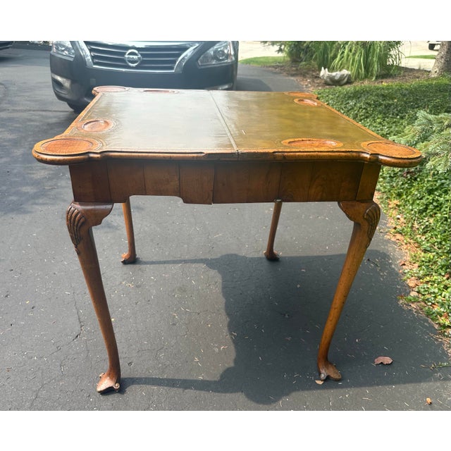 Antique George 11 Burl Wood Leather Top Games Table For Sale - Image 10 of 12