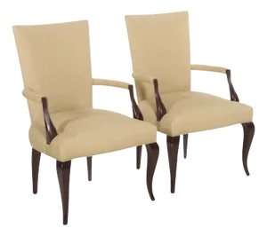 Pair of Barbara Barry for Baker Upholstered and Black Lacquer Arm Chairs