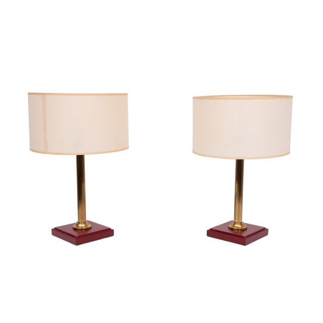 Red Stich Leather Table Lamps by Jacques Adnet, France, 1960s, Set of 2 For Sale - Image 4 of 9