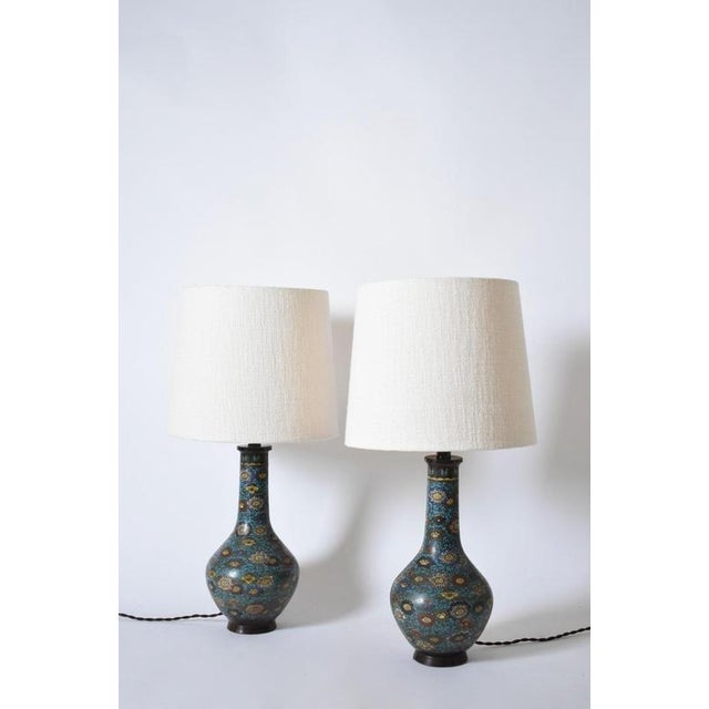 Blue Cloisonné Bronze Lamps, Set of 2 For Sale - Image 6 of 6