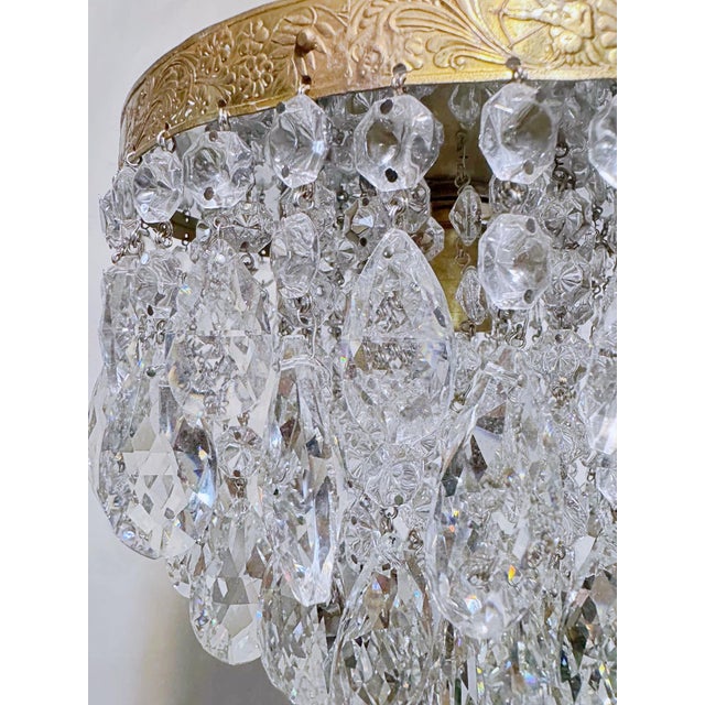 Vintage Crystal Teardrop Chandelier With Embossed Cherub Brass Crown For Sale - Image 10 of 11