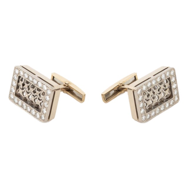 18k White Gold and Diamond Cufflinks For Sale