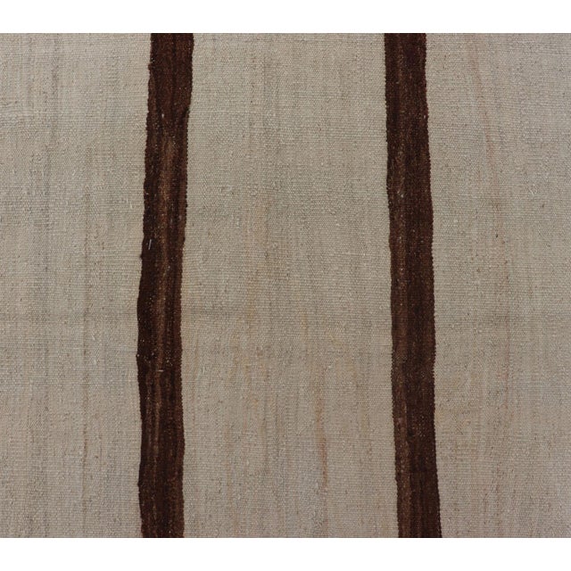 Measures: 3'8 x 4'9 Turkish Vintage Kilim Rug Ivory Beige with Brown Stripes Wool Flatweave. Keivan Woven Arts / rug/TU-...