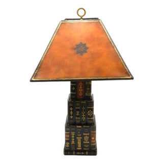 1980s Maitland Smith Leather Faux Books Lamp For Sale
