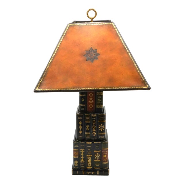 1980s Maitland Smith Leather Faux Books Lamp For Sale