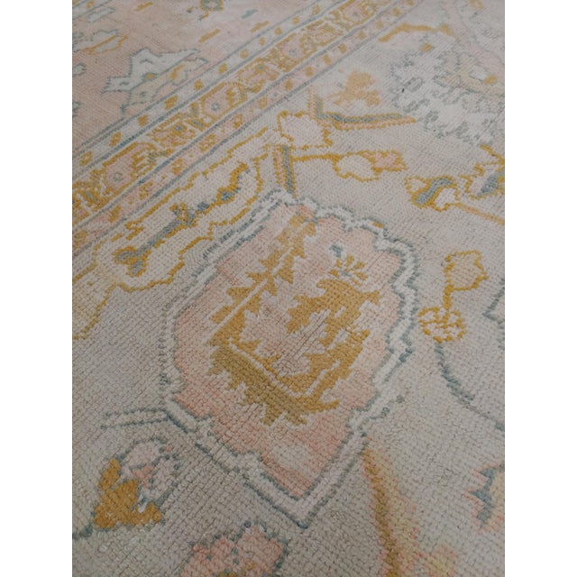 Turkish Antique Oushak Carpet, Handmade Turkish Oriental Rug, Beige, Taupe, Soft Shrimp For Sale - Image 3 of 13