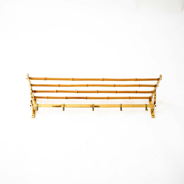 Wood Wall-Mounted Coat Rack in Brass and Bamboo, 1950s For Sale - Image 7 of 7