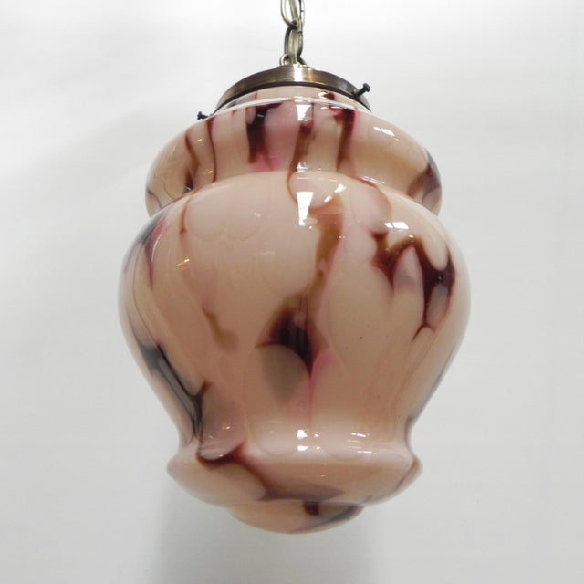 Art Deco Hanging Lamp in Brass and Glass, 1930s For Sale - Image 3 of 18