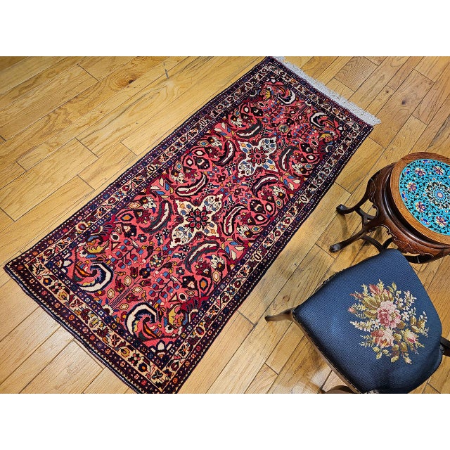Vintage Persian Lilian Rug, Handknotted Wool, Geometric Pattern, Red & Ivory, 3x7 For Sale - Image 10 of 18