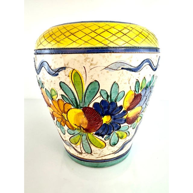 Yellow Mid Century 1960's Italian Hand Painted Vase For Sale - Image 8 of 11