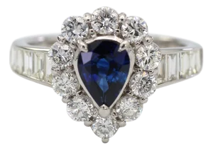 Gia Certified Platinum 900 Blue Sapphire and Natural Diamond Ring, Size 6.25