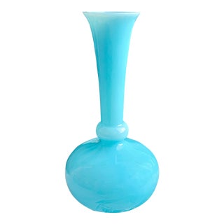 Mid 20th Century Turquoise Blue Opaline Glass Vase For Sale