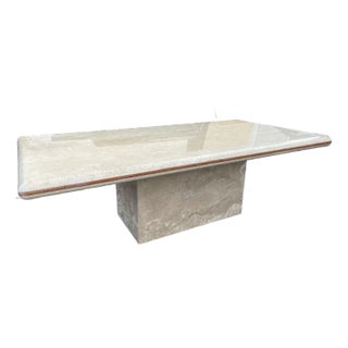 Vintage Mid Century Modern Italian Travertine Polished Marble Coffee Table For Sale