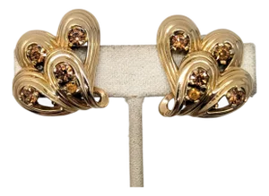 Vintage 1960s Signed Jomaz Goldtone Faux-Topaz Clip Earrings-2 Pieces