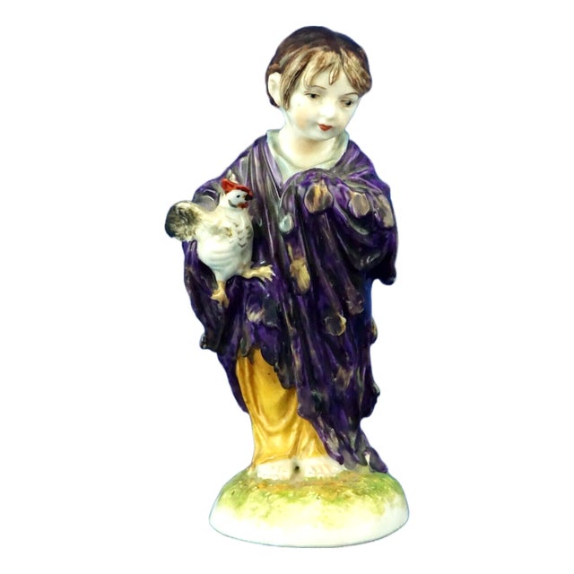 19th Century Porcelain Sculpture of Girl with Hen from Capodimonte or Ginori, Italy For Sale