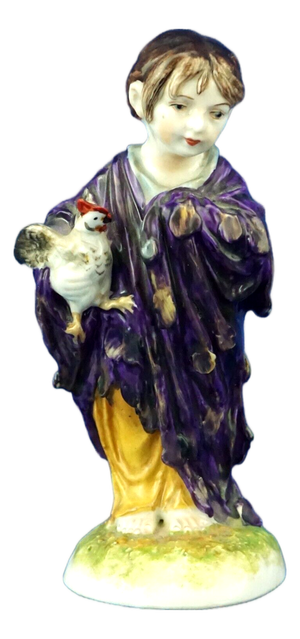 19th Century Porcelain Sculpture of Girl with Hen from Capodimonte or Ginori, Italy