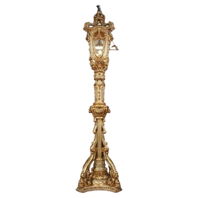 Large Beech Lantern Floor Lamp in Louis XV Style For Sale