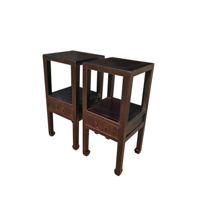 Asian Antique Pair of Antique Open-Shelf Accent Tables For Sale - Image 3 of 5