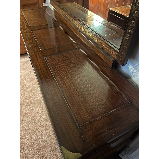 Contemporary Vintage Latif Bros 100% Solid Rosewood Bedroom Furniture With Brass Hardware - Set of 5 For Sale - Image 3 of 12