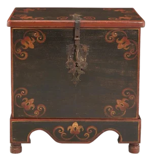 Mid 20th Century Hand-Painted Wood Chest With Wrought Iron Clasp