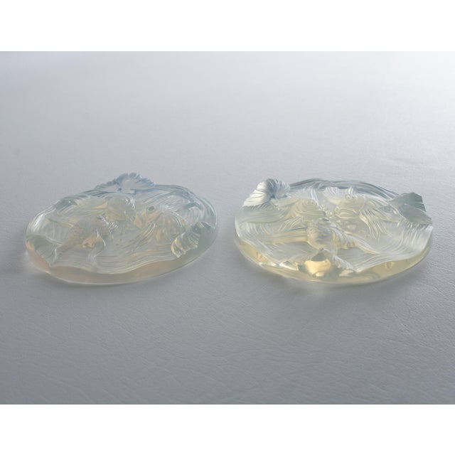 Verlys France Art Deco Opalescent Glass Wine Coasters with Fish Decor, 2 pieces For Sale - Image 14 of 16