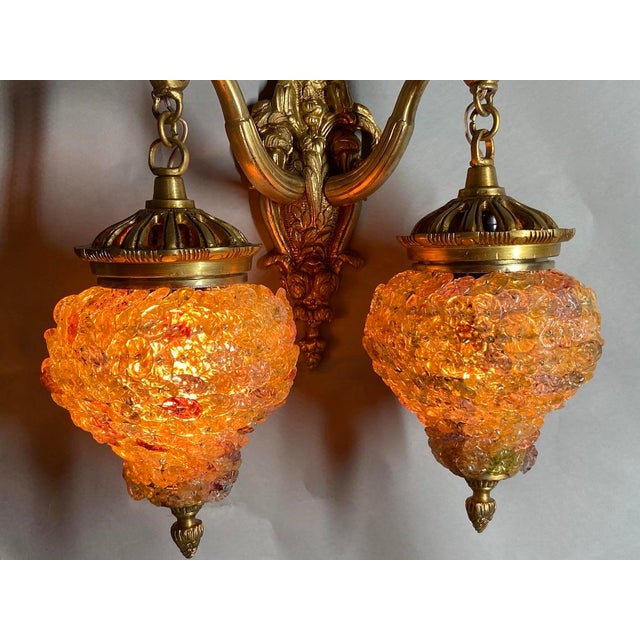 1980 Louis XVI Gold Bronze Amber Crystal Wall Lamp Sconce - 1 Pc For Sale - Image 15 of 18