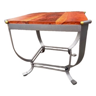 Handcrafted Solid Cherry Side Table With Vintage Curule Base & Brass Accents For Sale