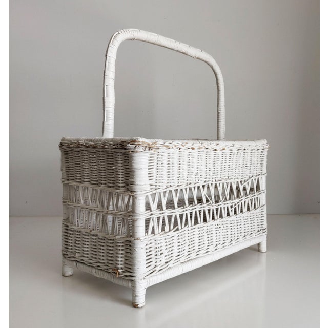 1970s Vintage White Wicker Magazine Rack | Chairish