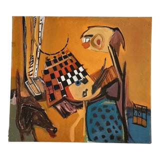 Original Art Painting on Canvas Cubist Style Artist Signed Dated "Randall 1964" For Sale