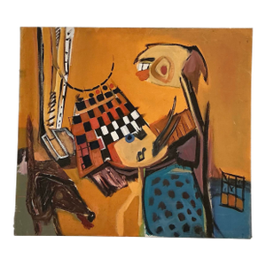 Original Art Painting on Canvas Cubist Style Artist Signed Dated "Randall 1964"