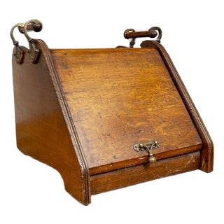19th Century English Victorian Inlaid Walnut Coal Scuttle With Brass Handle For Sale
