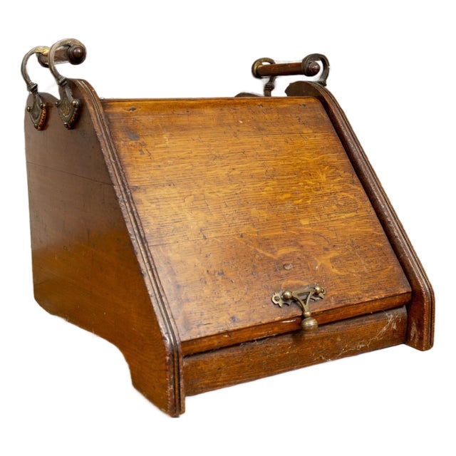 19th Century English Victorian Inlaid Walnut Coal Scuttle With Brass Handle For Sale