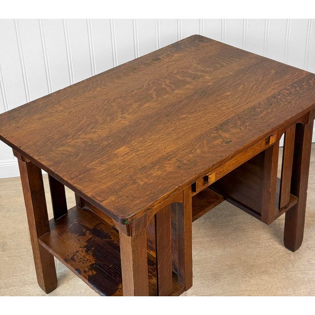Antique Arts & Crafts Quartersawn Oak Partners Library Desk For Sale - Image 9 of 14