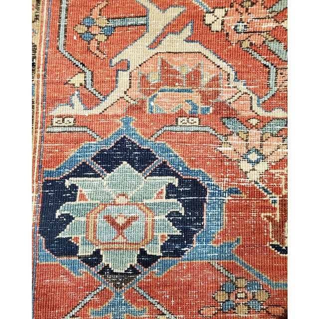Antique Persian Serapi Carpet, Handmade Wool Oriental Rug, Rust, Ivory and Blue For Sale - Image 10 of 11