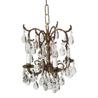Antique 4 Arm 4 Light Lovely Lavish Brass Cut Lead Glass Crystal Chandelier For Sale