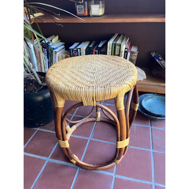 1970s 1970s Vintage Wicker Drum Stool For Sale - Image 5 of 7
