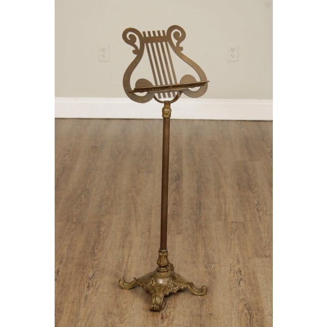 Vintage Brass Music Lectern with Classic Harp Lyre Motif and Ornate Footed Base