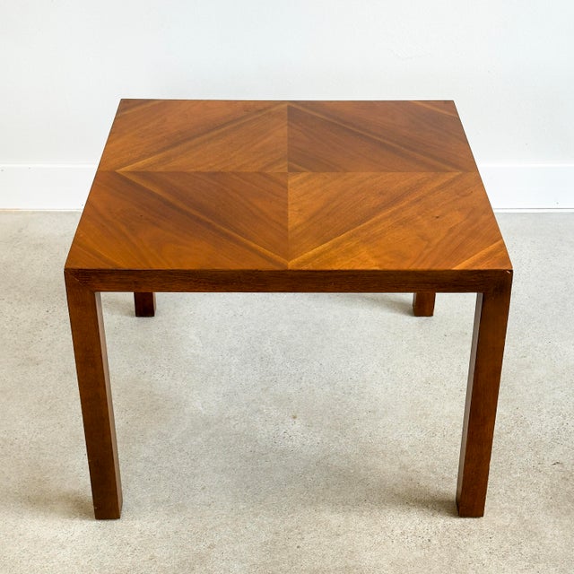 Lane Furniture 1960s Lane Altavista Diamond Inlay Walnut Parsons Side Table For Sale - Image 4 of 12