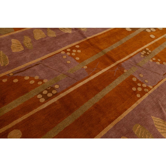 Artisan Hand-Knotted Tibetan Wool and Silk Rug in Terracotta Abstract Pattern For Sale - Image 10 of 10