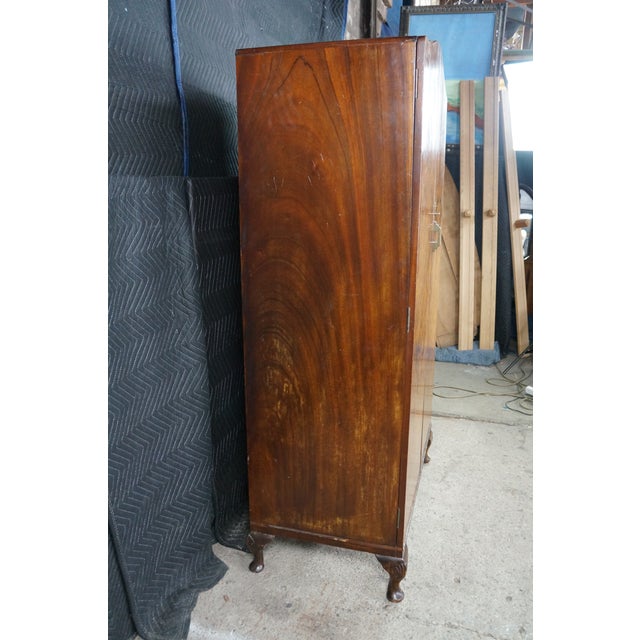 Antique English Art Deco Queen Anne Style Burr Walnut Armoire Wardrobe Closet For Sale - Image 12 of 18