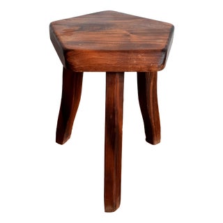 Brutalist Stool in Wood, 1960s For Sale
