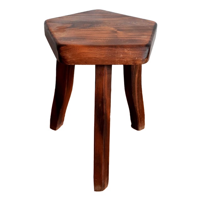 Brutalist Stool in Wood, 1960s For Sale