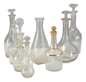 20th Century Worked Glass Decanter Bottles, Set of 8