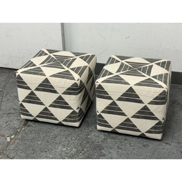 Custom Design Zak + Fox Fabric Cube Ottomans, Pair For Sale - Image 9 of 12