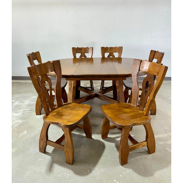 Brutalist 1970s Mid Century Guillerme Et Chambron Style Brutalist Oak Dining Table For Sale - Image 3 of 12