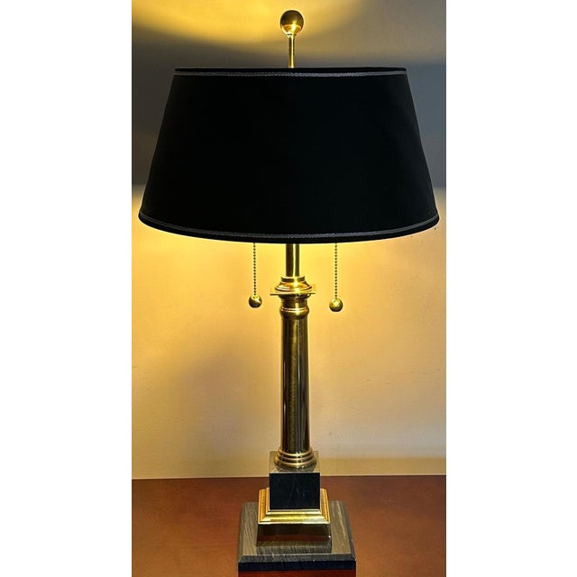 Pair of Vintage Neoclassical Black Brass and Marble Pedestal Table Lamps Attributed to Stiffel For Sale - Image 13 of 15