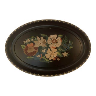 Charming Vintage Hand-Painted Tole Serving Tray For Sale