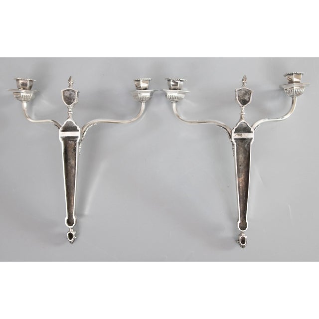 Vintage Neoclassical Style English Silver Plate Candle Wall Sconces - A Pair For Sale - Image 11 of 12